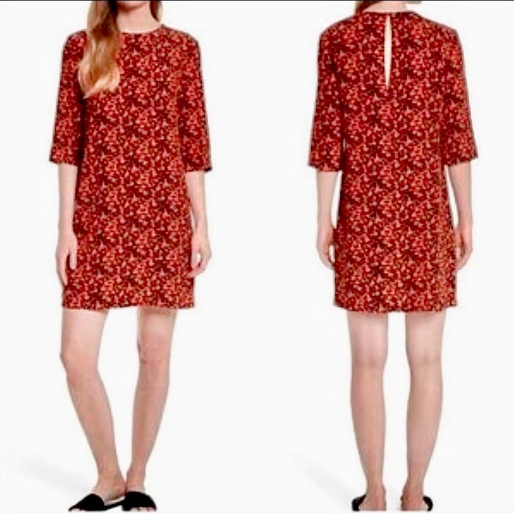 Equipment Femme Aubrey Silk Dress Red-Orange Black Floral Size Medium